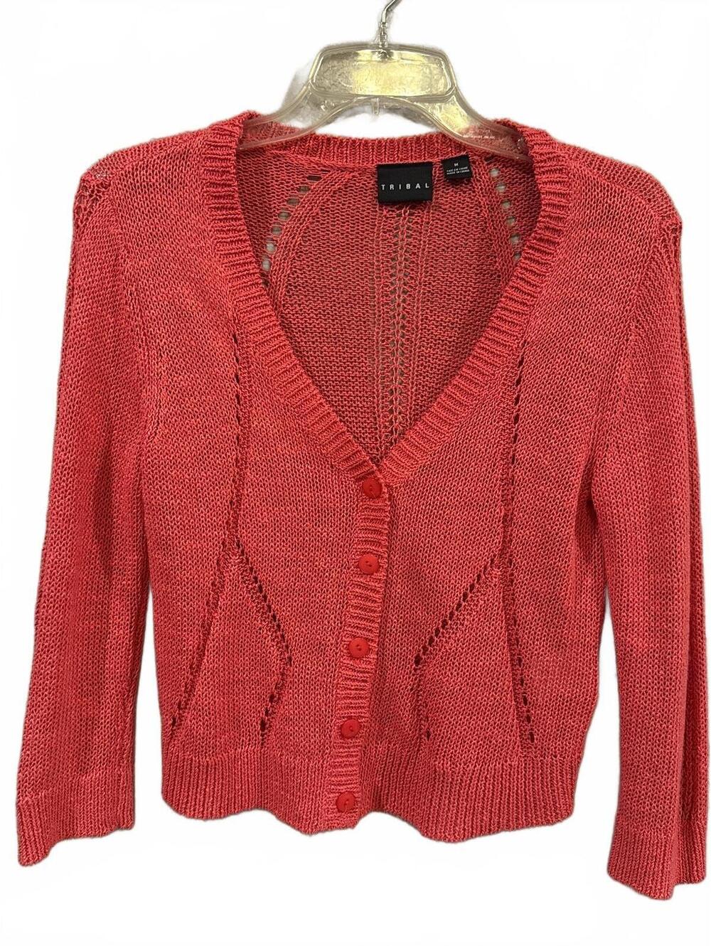Tribal Coral Pink Knit Cardigan Sweater Medium